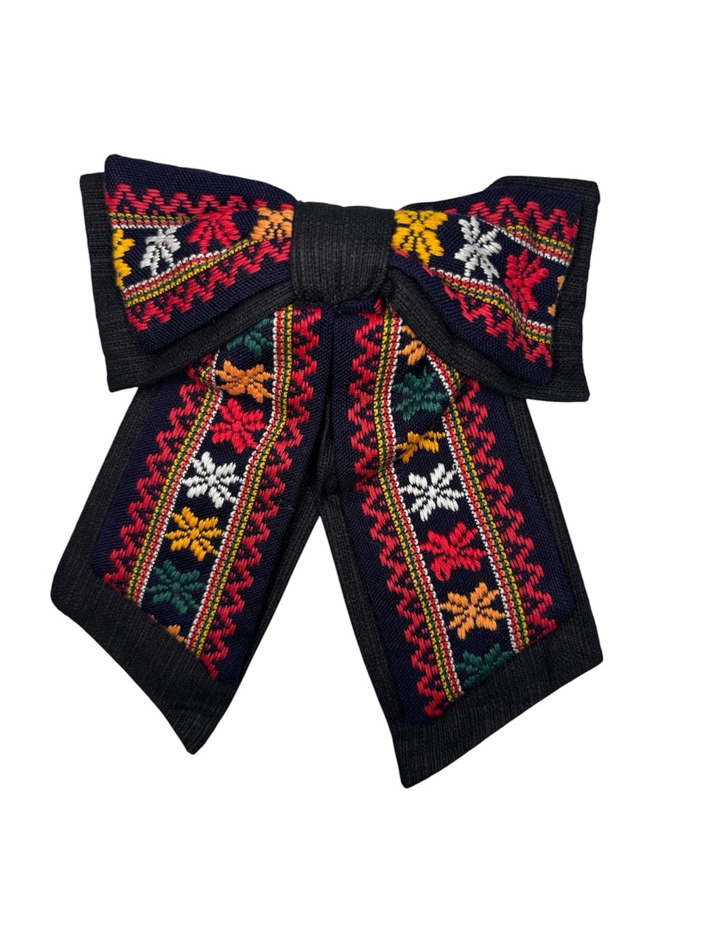 #3 Embroidered Black Bow with Multicolor Floral Motif Handmade